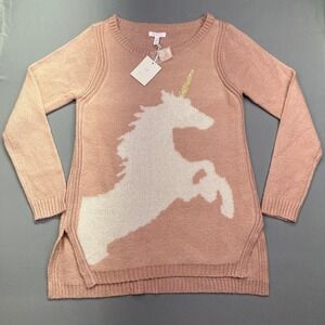 LC Lauren Conrad Unicorn Sweater Sparkle Gold Accent‎ Crew Neck Pink M